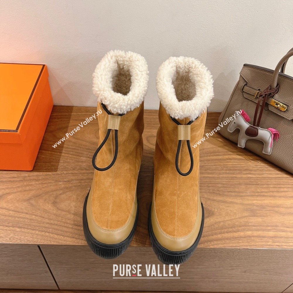 Hermes Suede and Shearling Platform Ankle Boots Beige 2025 HS122201 (XC-251222003)
