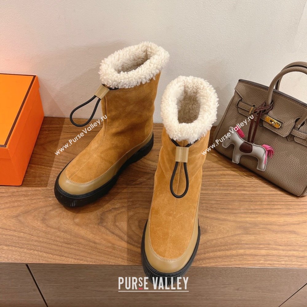 Hermes Suede and Shearling Platform Ankle Boots Beige 2025 HS122201 (XC-251222003)