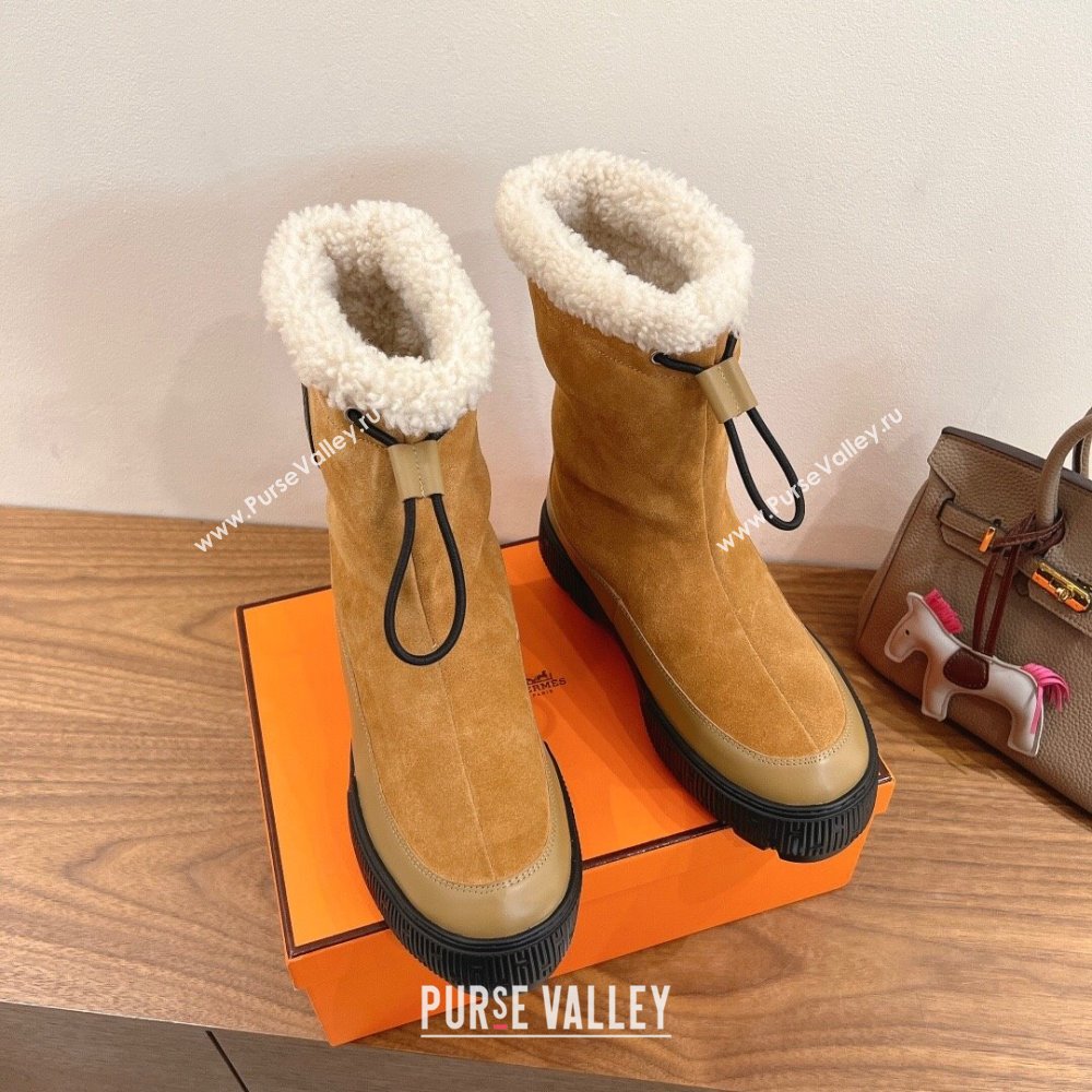 Hermes Suede and Shearling Platform Ankle Boots Beige 2025 HS122201 (XC-251222003)
