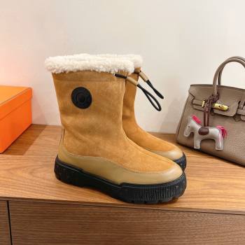Hermes Suede and Shearling Platform Ankle Boots Beige 2025 HS122201 (XC-251222003)