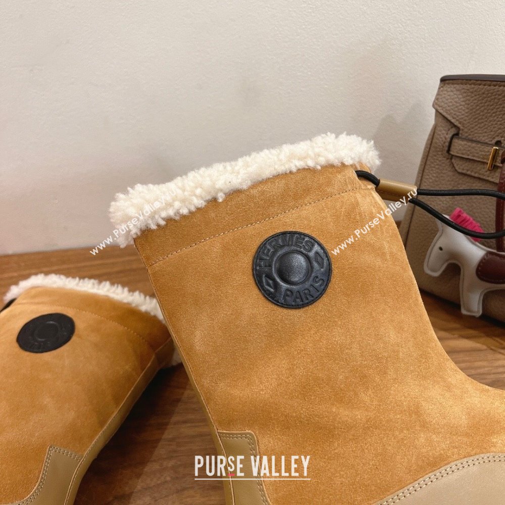 Hermes Suede and Shearling Platform Ankle Boots Beige 2025 HS122201 (XC-251222003)