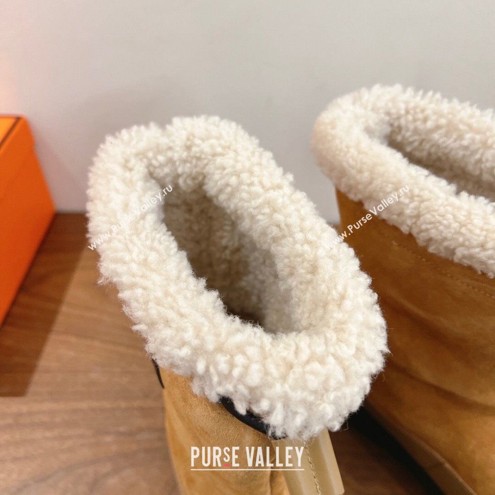 Hermes Suede and Shearling Platform Ankle Boots Beige 2025 HS122201 (XC-251222003)