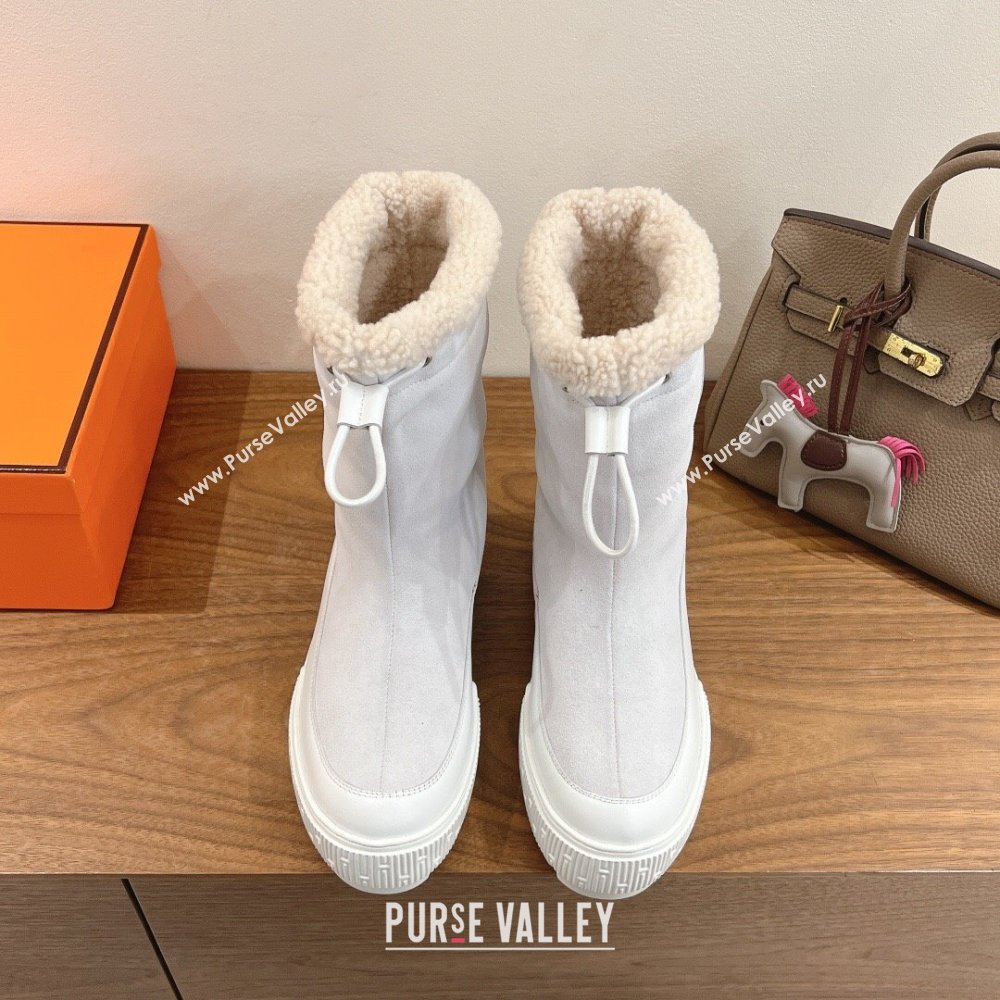 Hermes Suede and Shearling Platform Ankle Boots White 2025 HS122201 (XC-251222004)