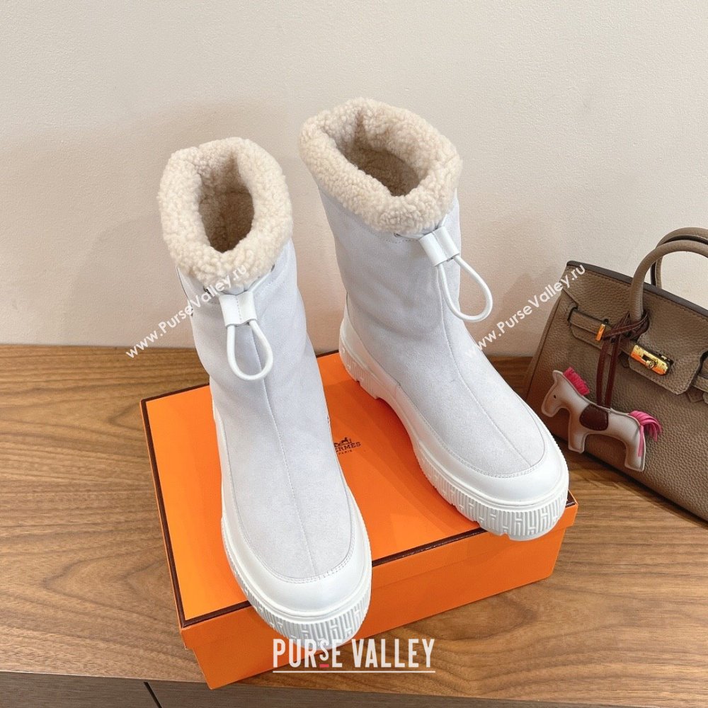 Hermes Suede and Shearling Platform Ankle Boots White 2025 HS122201 (XC-251222004)