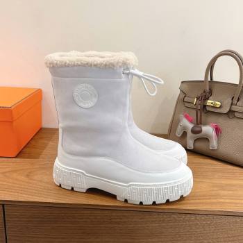 Hermes Suede and Shearling Platform Ankle Boots White 2025 HS122201 (XC-251222004)