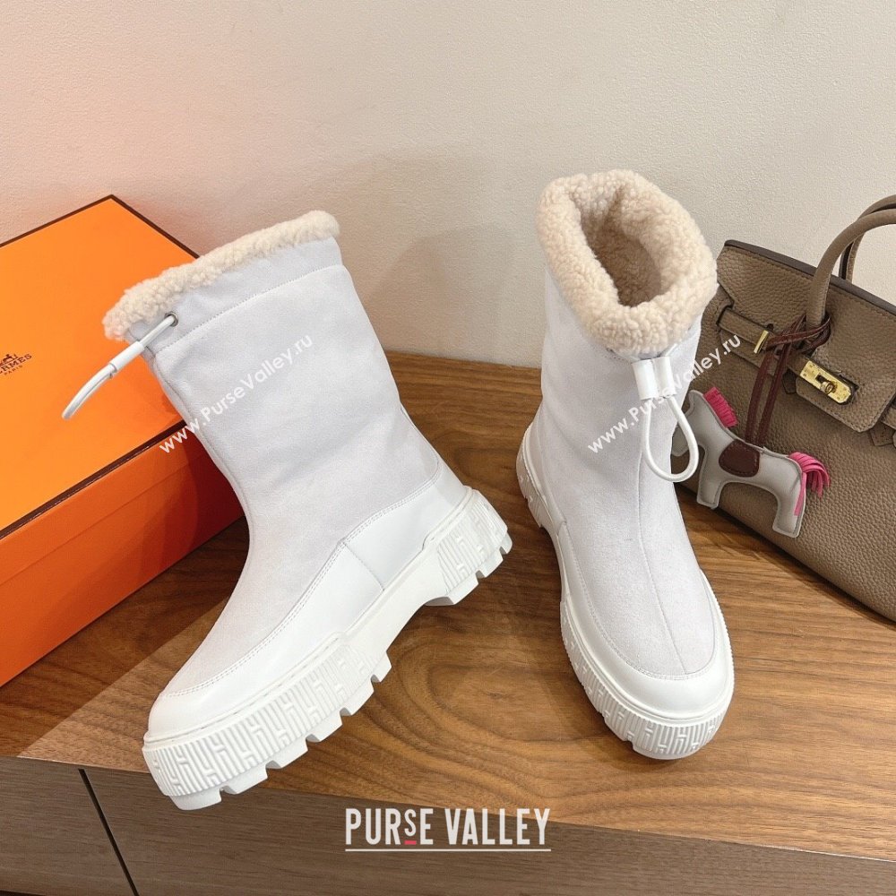 Hermes Suede and Shearling Platform Ankle Boots White 2025 HS122201 (XC-251222004)