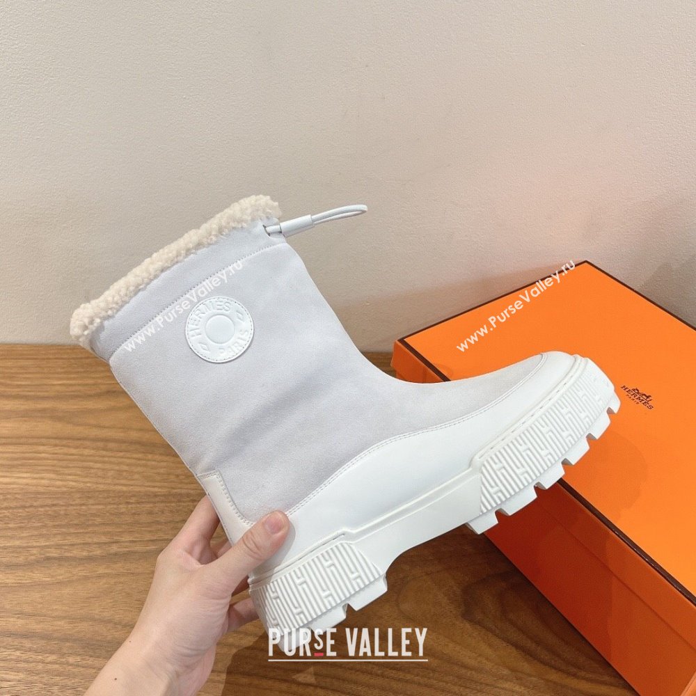 Hermes Suede and Shearling Platform Ankle Boots White 2025 HS122201 (XC-251222004)