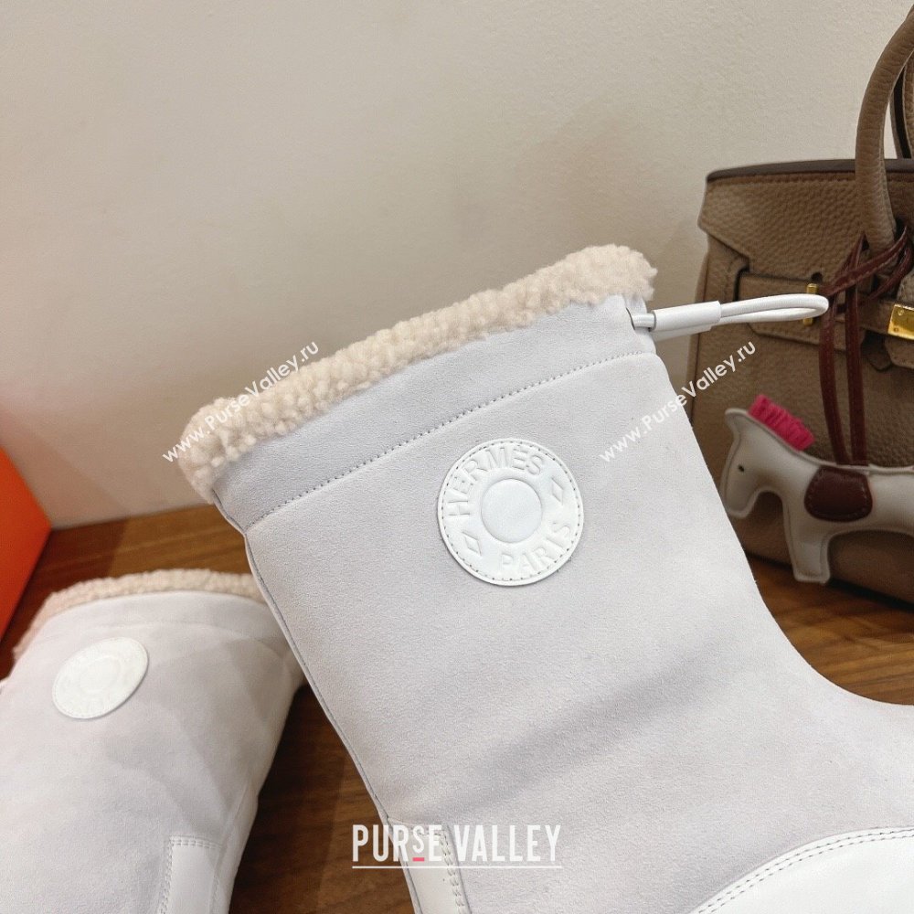 Hermes Suede and Shearling Platform Ankle Boots White 2025 HS122201 (XC-251222004)