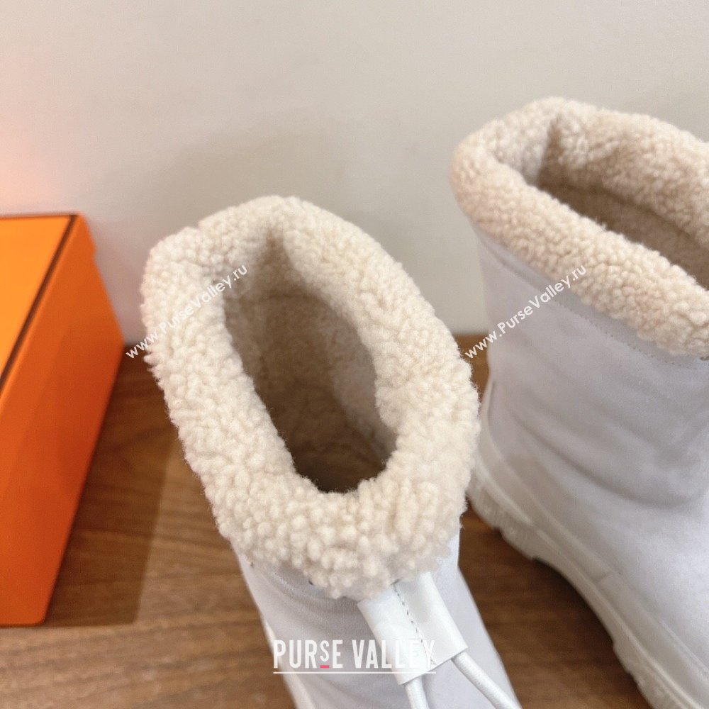 Hermes Suede and Shearling Platform Ankle Boots White 2025 HS122201 (XC-251222004)