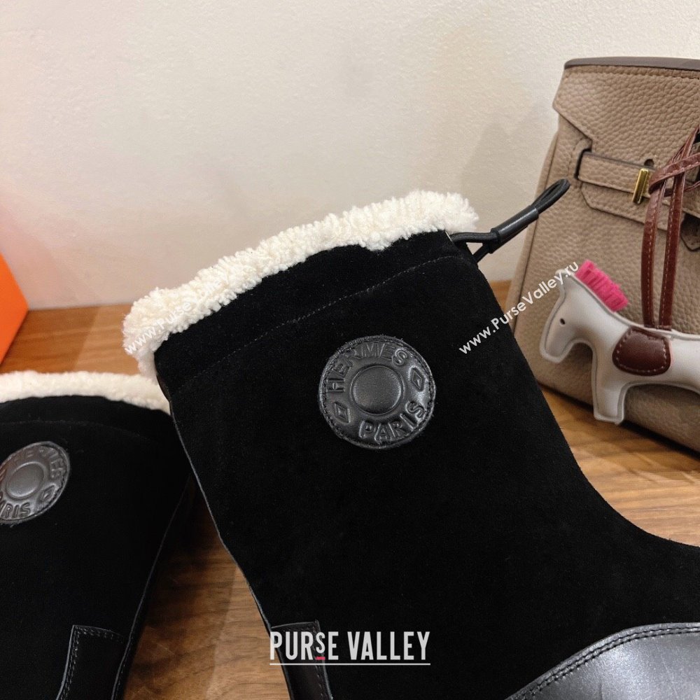 Hermes Suede and Shearling Platform Ankle Boots Black 2025 HS122201 (XC-251222005)