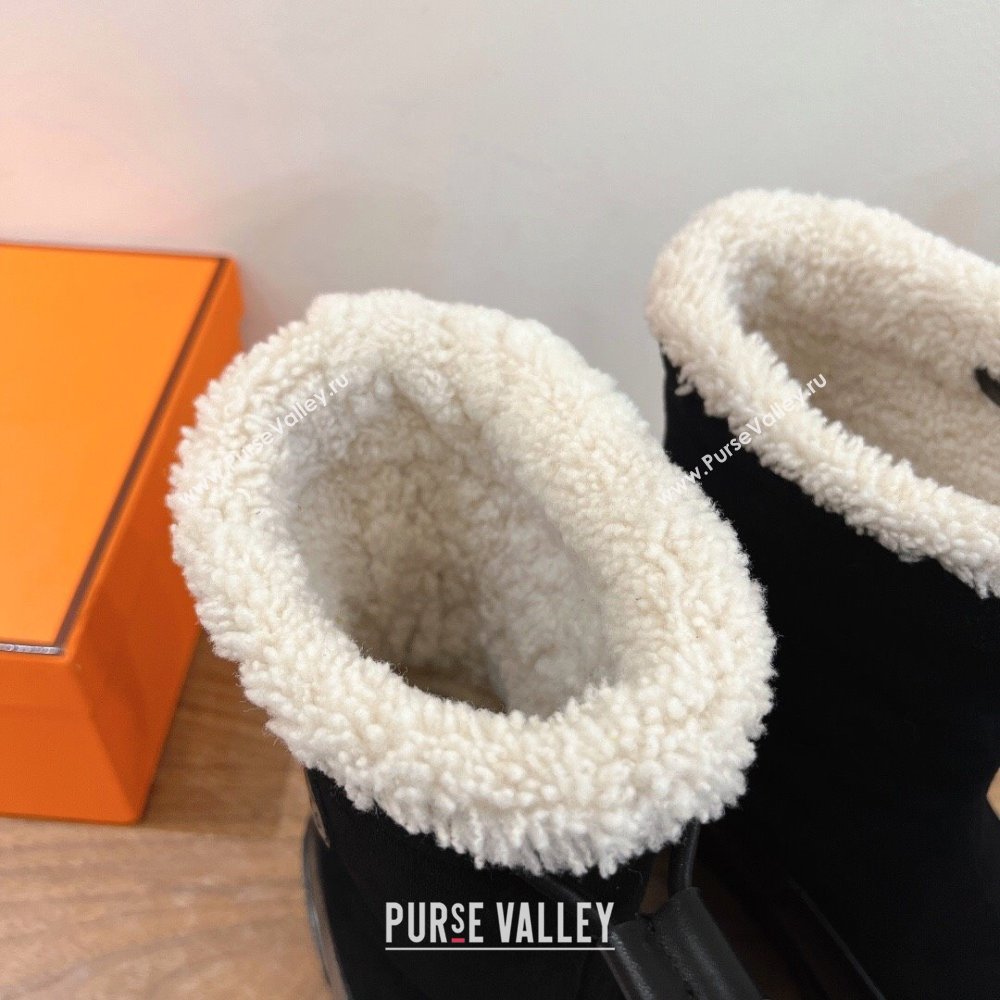 Hermes Suede and Shearling Platform Ankle Boots Black 2025 HS122201 (XC-251222005)