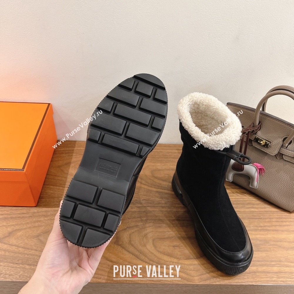 Hermes Suede and Shearling Platform Ankle Boots Black 2025 HS122201 (XC-251222005)