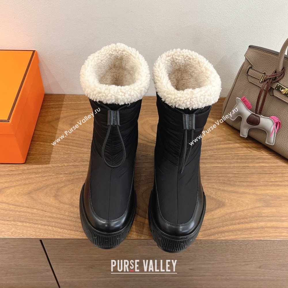 Hermes Nylon and Shearling Platform Ankle Boots Black 2025 HS122201 (XC-251222006)