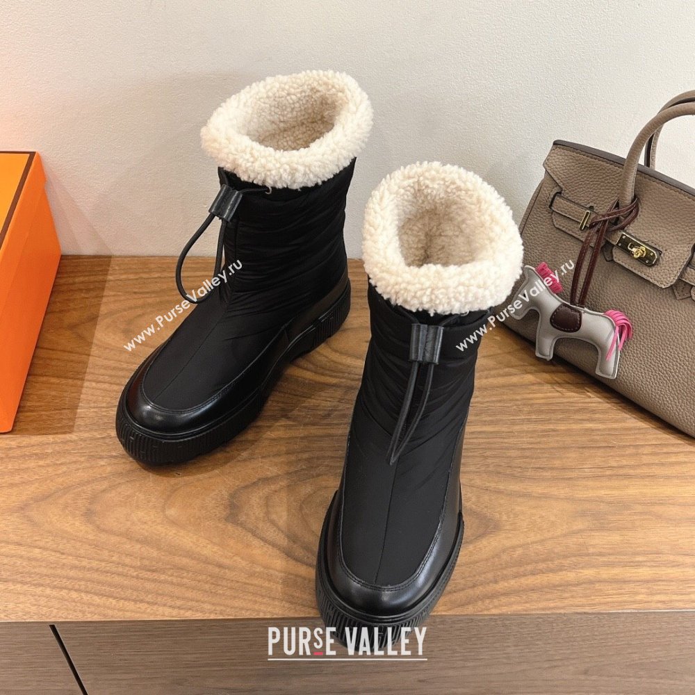 Hermes Nylon and Shearling Platform Ankle Boots Black 2025 HS122201 (XC-251222006)