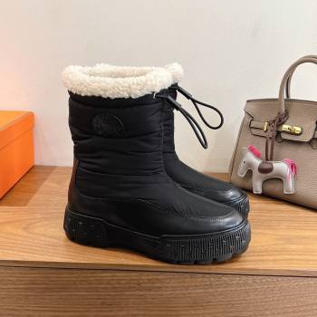 Hermes Nylon and Shearling Platform Ankle Boots Black 2025 HS122201 (XC-251222006)