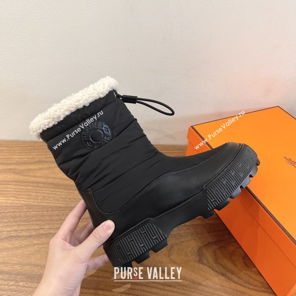 Hermes Nylon and Shearling Platform Ankle Boots Black 2025 HS122201 (XC-251222006)