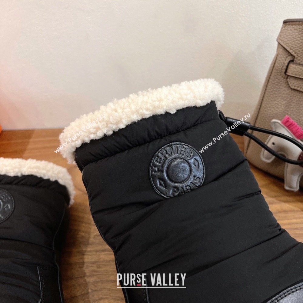 Hermes Nylon and Shearling Platform Ankle Boots Black 2025 HS122201 (XC-251222006)