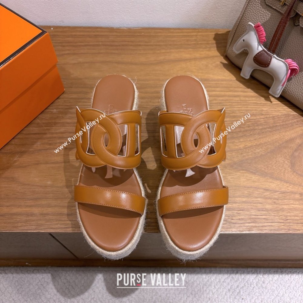 Hermes Lipari Wedge Slides Sandal in Calfskin Leather Brown 2025 1222 (MD-251222086)