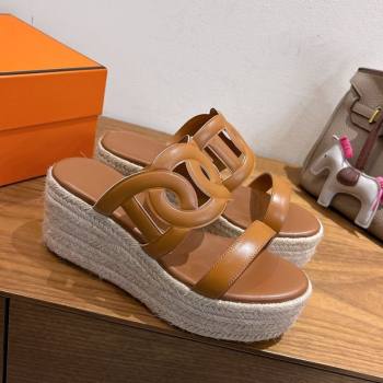 Hermes Lipari Wedge Slides Sandal in Calfskin Leather Brown 2025 1222 (MD-251222086)
