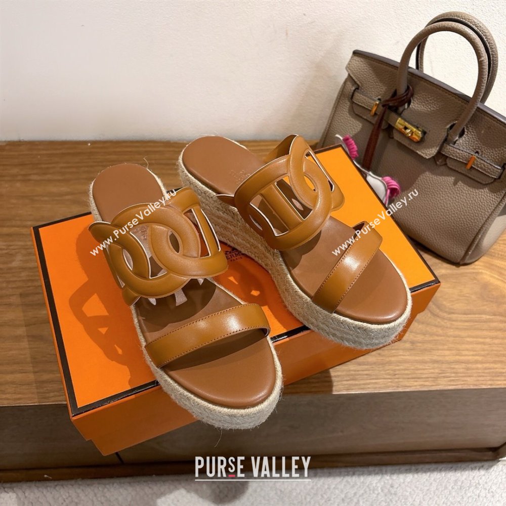 Hermes Lipari Wedge Slides Sandal in Calfskin Leather Brown 2025 1222 (MD-251222086)