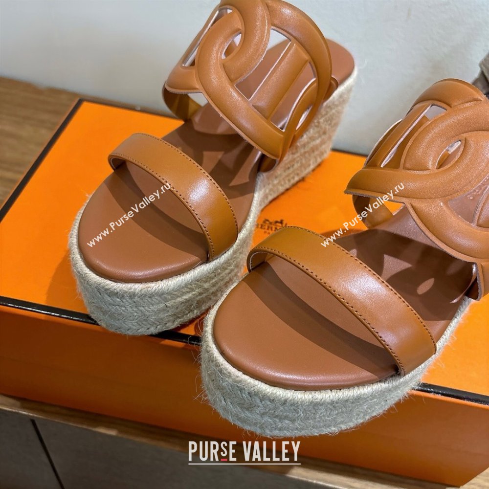 Hermes Lipari Wedge Slides Sandal in Calfskin Leather Brown 2025 1222 (MD-251222086)