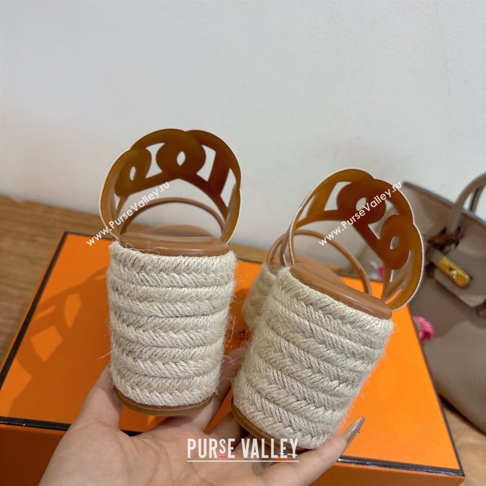 Hermes Lipari Wedge Slides Sandal in Calfskin Leather Brown 2025 1222 (MD-251222086)