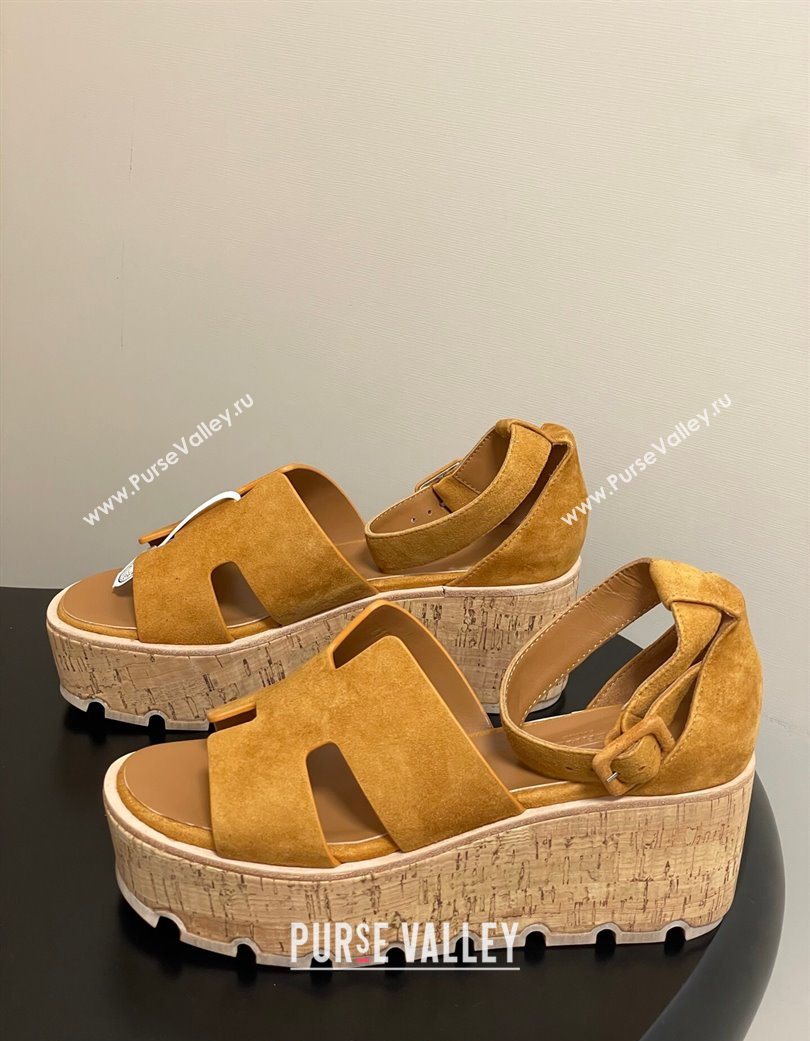 Hermes Luce Wedge Platform Sandals 7cm in Suede Yellow 2025 H252131 (MD-251220011)