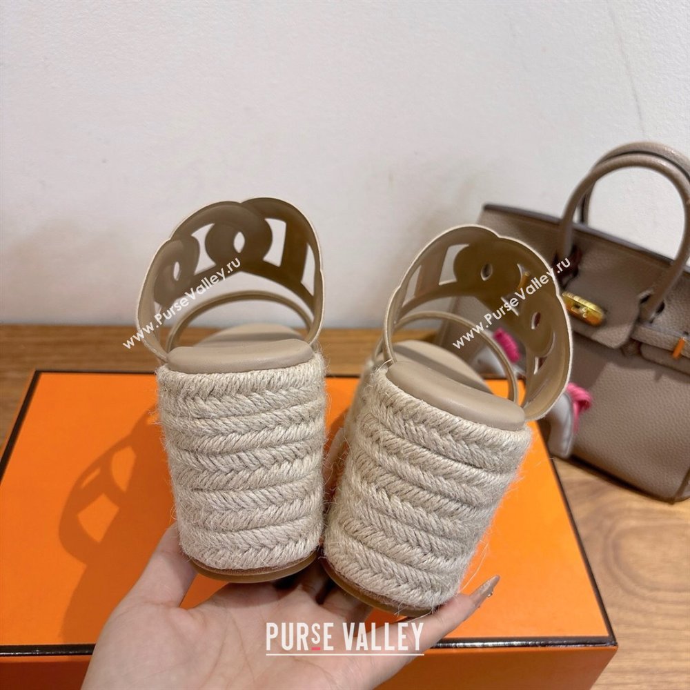 Hermes Lipari Wedge Slides Sandal in Suede and Leather Beige 2025 1222 (MD-251222090)