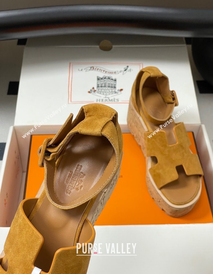 Hermes Luce Wedge Platform Sandals 7cm in Suede Yellow 2025 H252131 (MD-251220011)