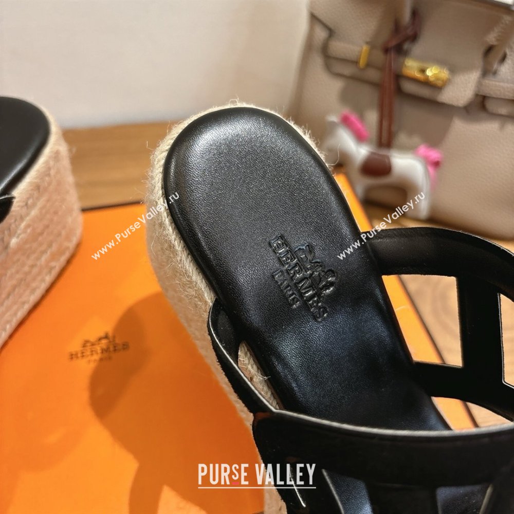 Hermes Lipari Wedge Slides Sandal in Suede Black 2025 1222 (MD-251222092)