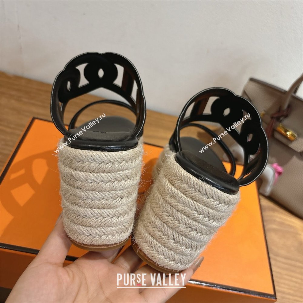 Hermes Lipari Wedge Slides Sandal in Suede Black 2025 1222 (MD-251222092)