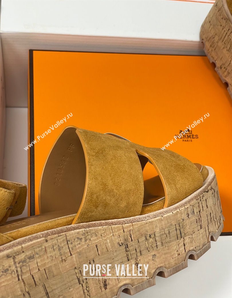 Hermes Luce Wedge Platform Sandals 7cm in Suede Yellow 2025 H252131 (MD-251220011)