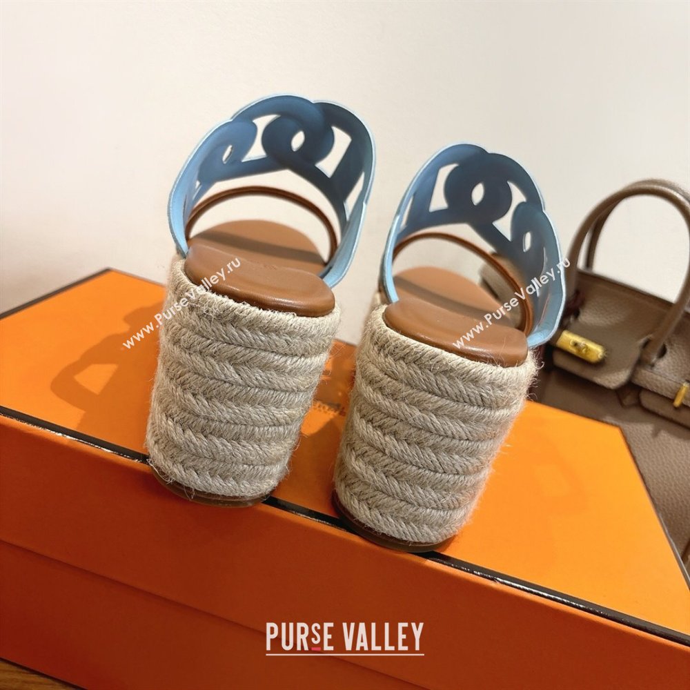 Hermes Lipari Wedge Slides Sandal in Suede Blue/Brown 2025 1222 (MD-251222095)