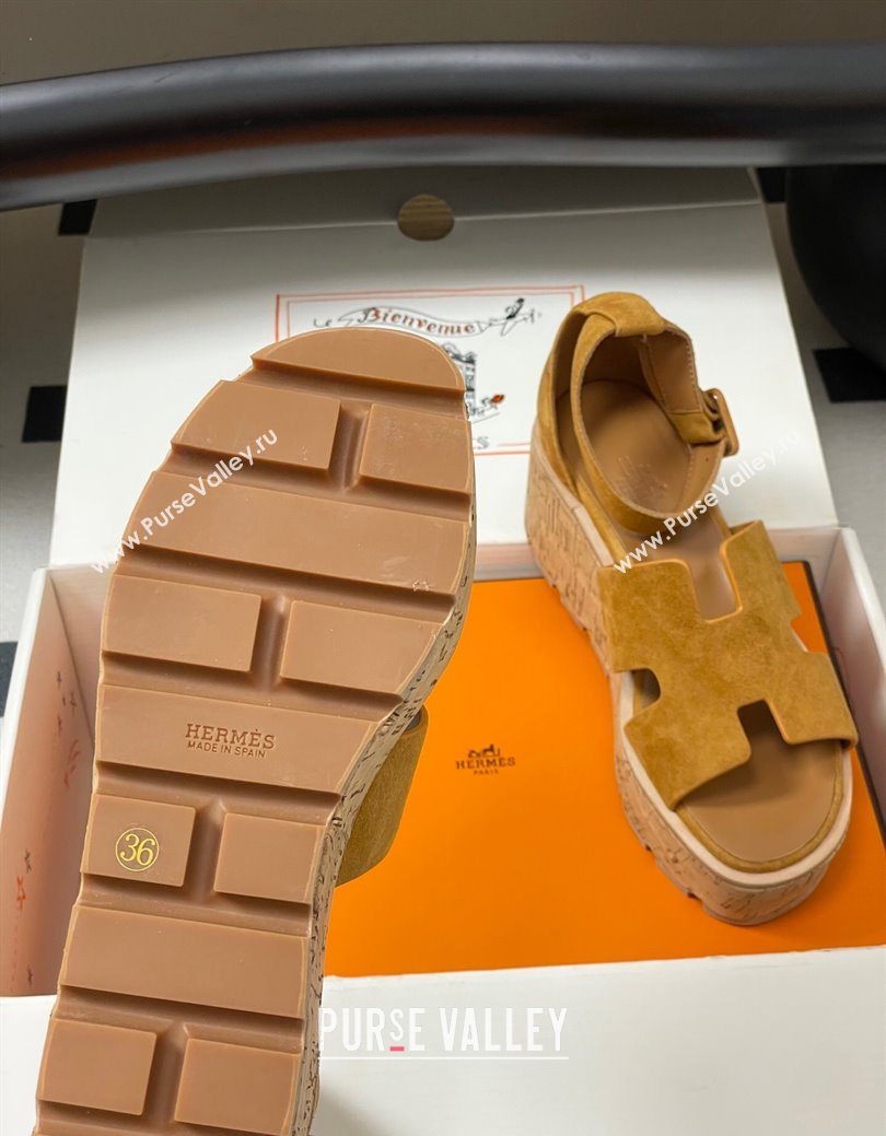 Hermes Luce Wedge Platform Sandals 7cm in Suede Yellow 2025 H252131 (MD-251220011)