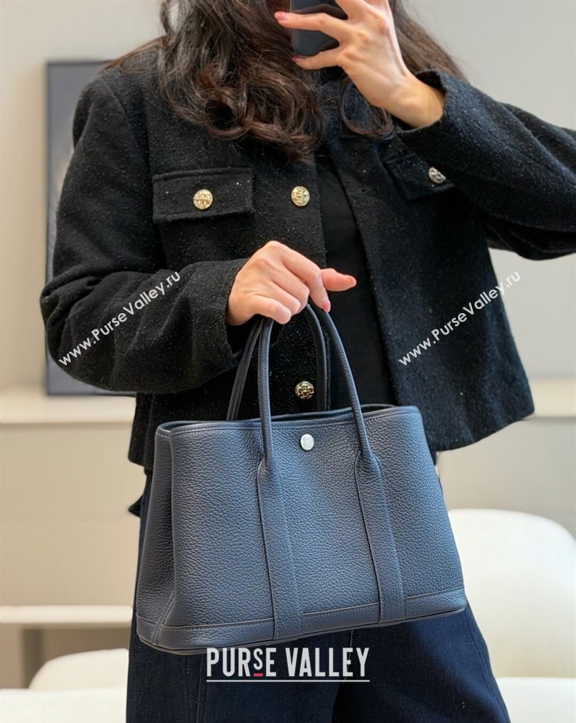 Hermes Garden Party Bag 30cm in Grained Leather Dark Blue 2026 (Half Handmade) (FL-260131001)