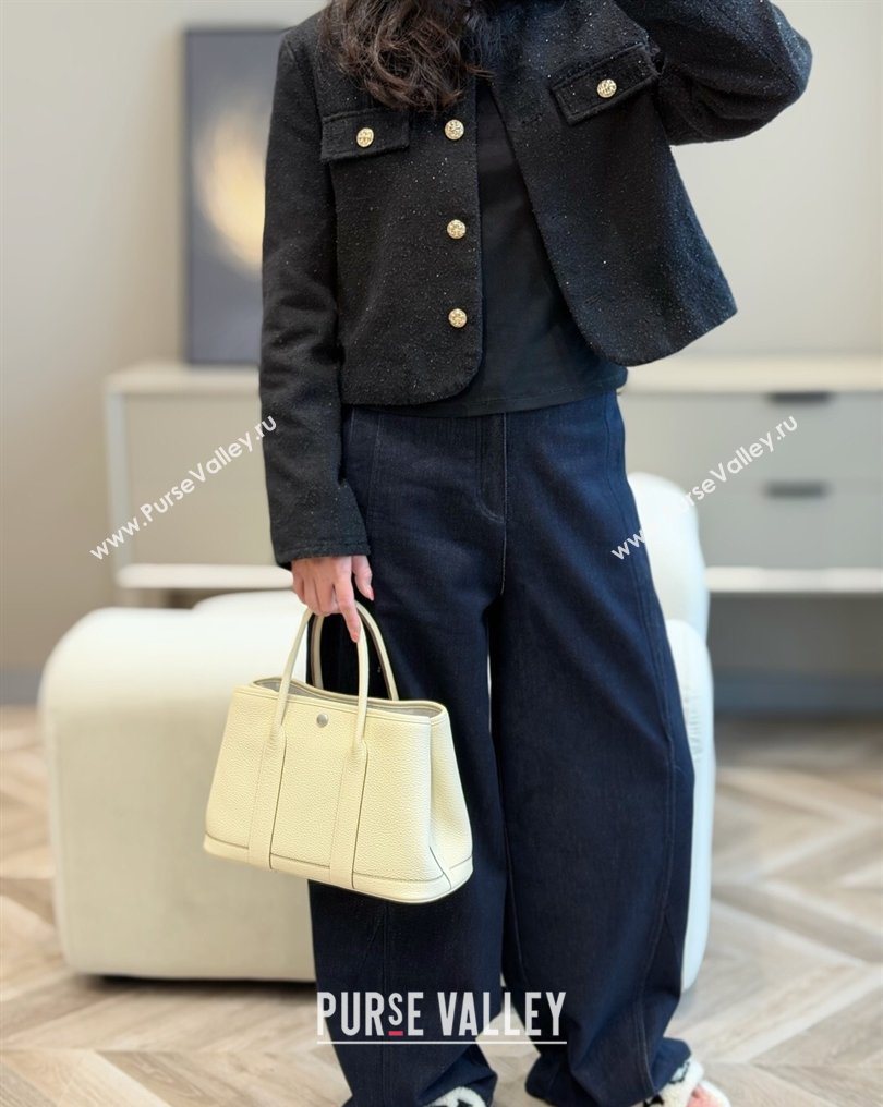Hermes Garden Party Bag 30cm in Grained Leather Cream White 2026 (Half Handmade) (FL-260131002)