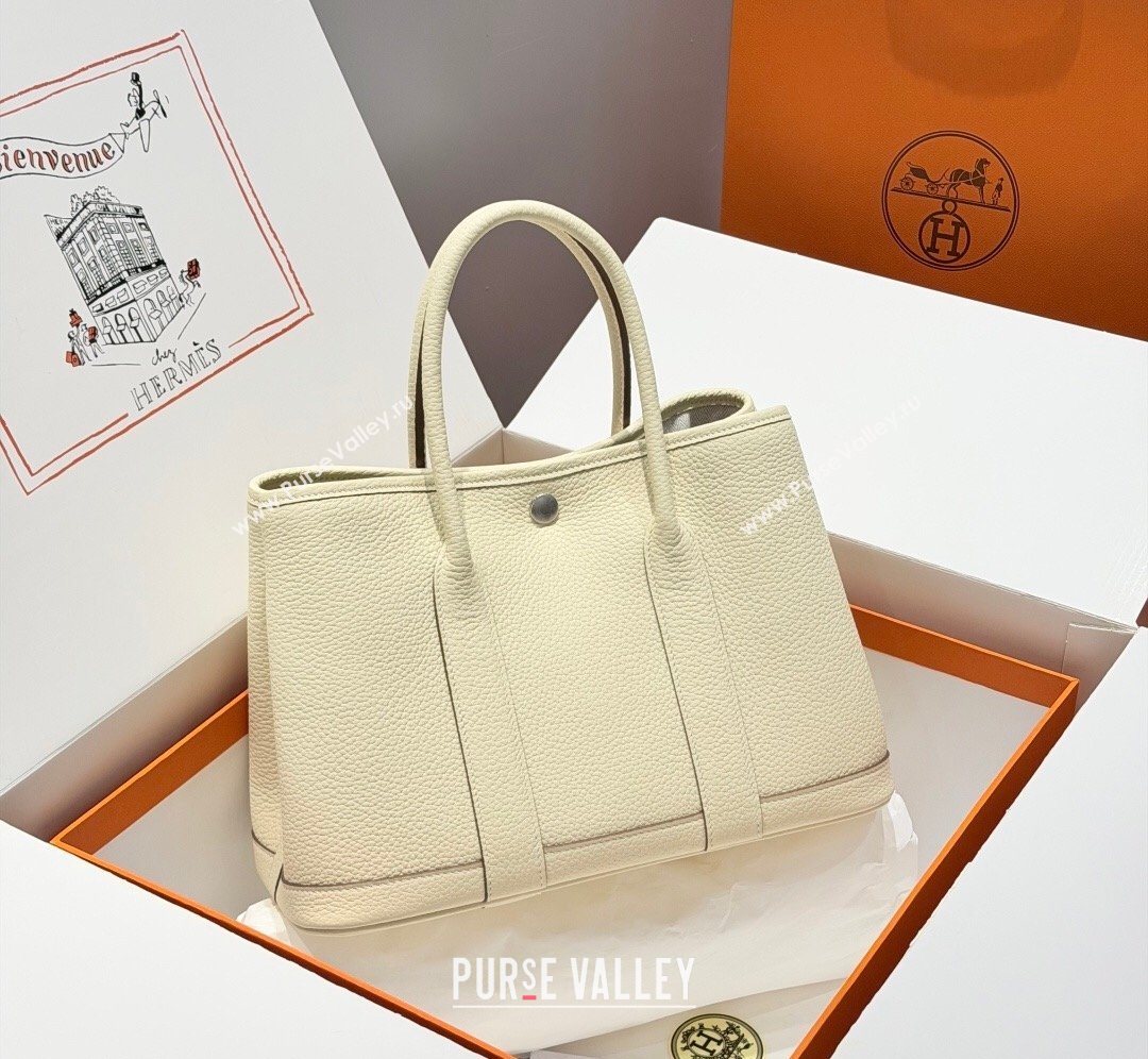 Hermes Garden Party Bag 30cm in Grained Leather Cream White 2026 (Half Handmade) (FL-260131002)