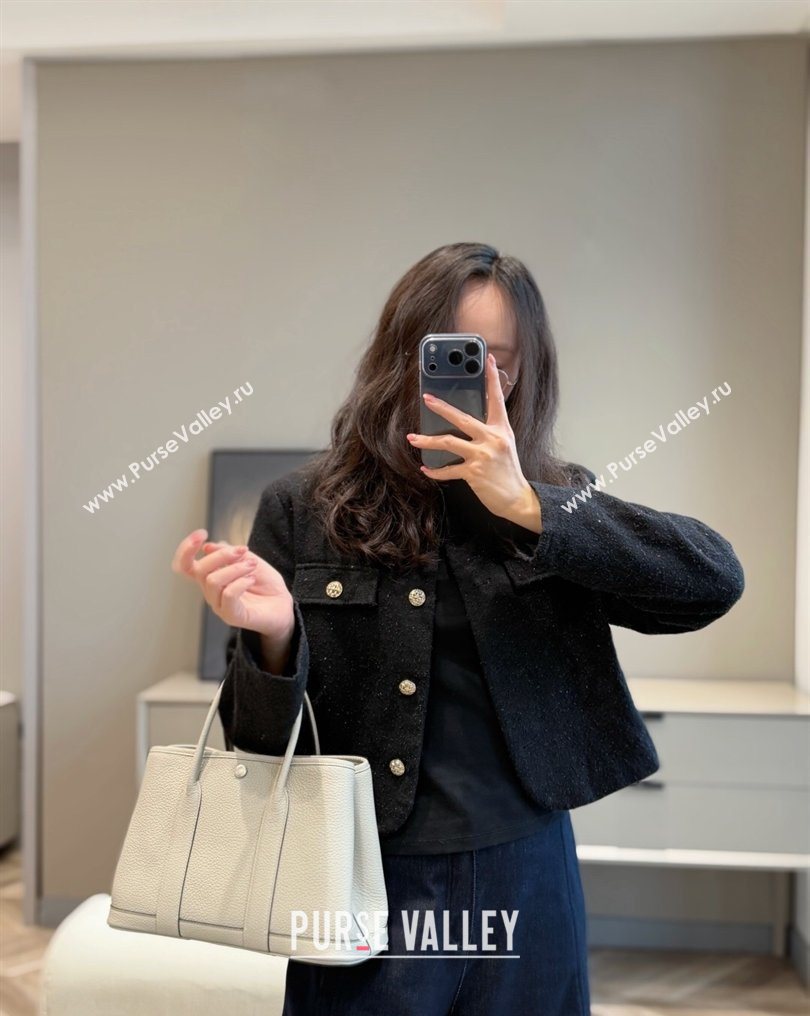 Hermes Garden Party Bag 30cm in Grained Leather Glacier White 2026 (Half Handmade) (FL-260131004)