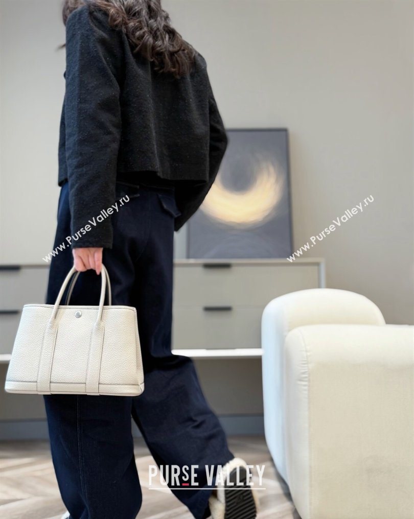 Hermes Garden Party Bag 30cm in Grained Leather Glacier White 2026 (Half Handmade) (FL-260131004)