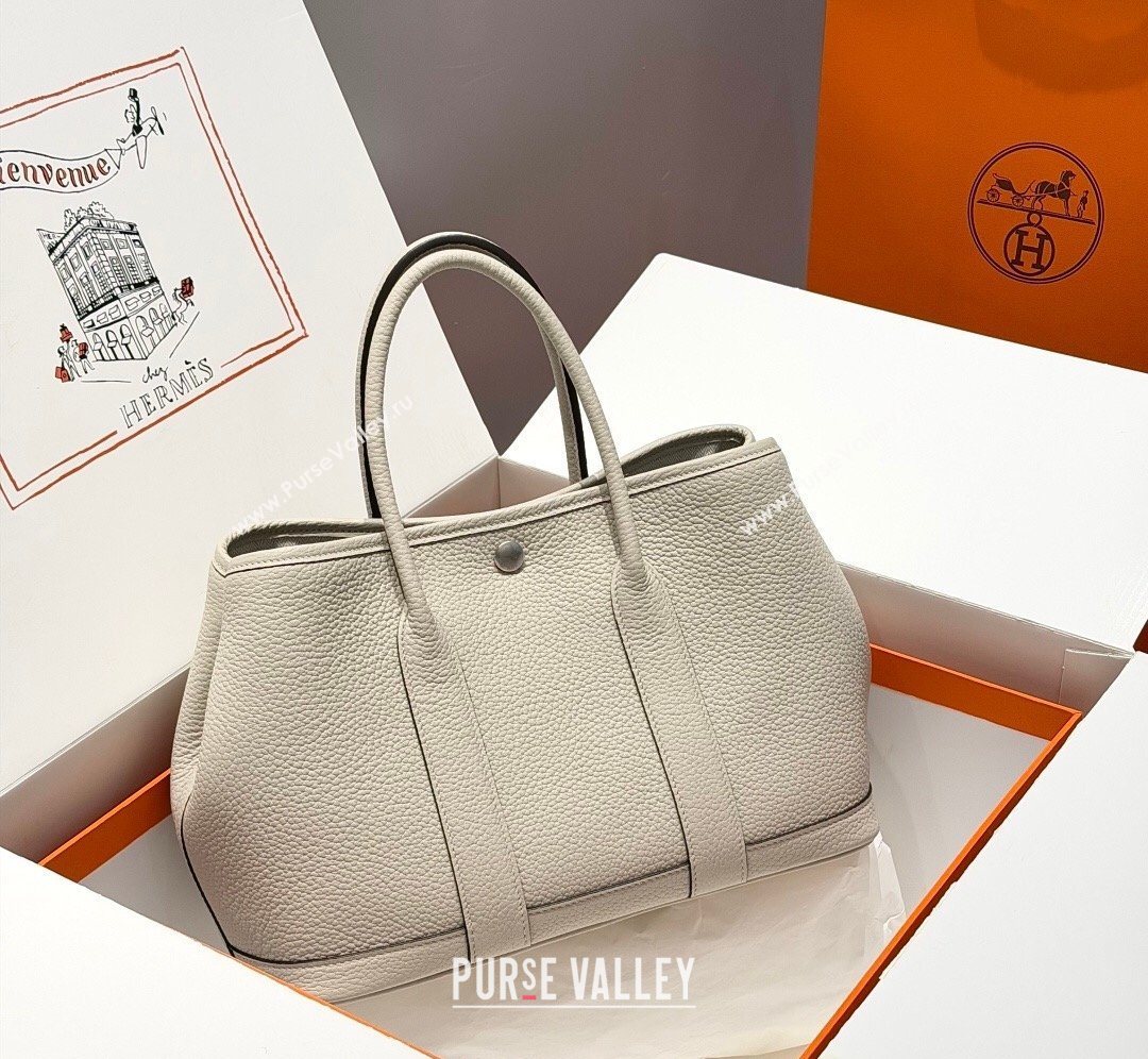 Hermes Garden Party Bag 30cm in Grained Leather Glacier White 2026 (Half Handmade) (FL-260131004)