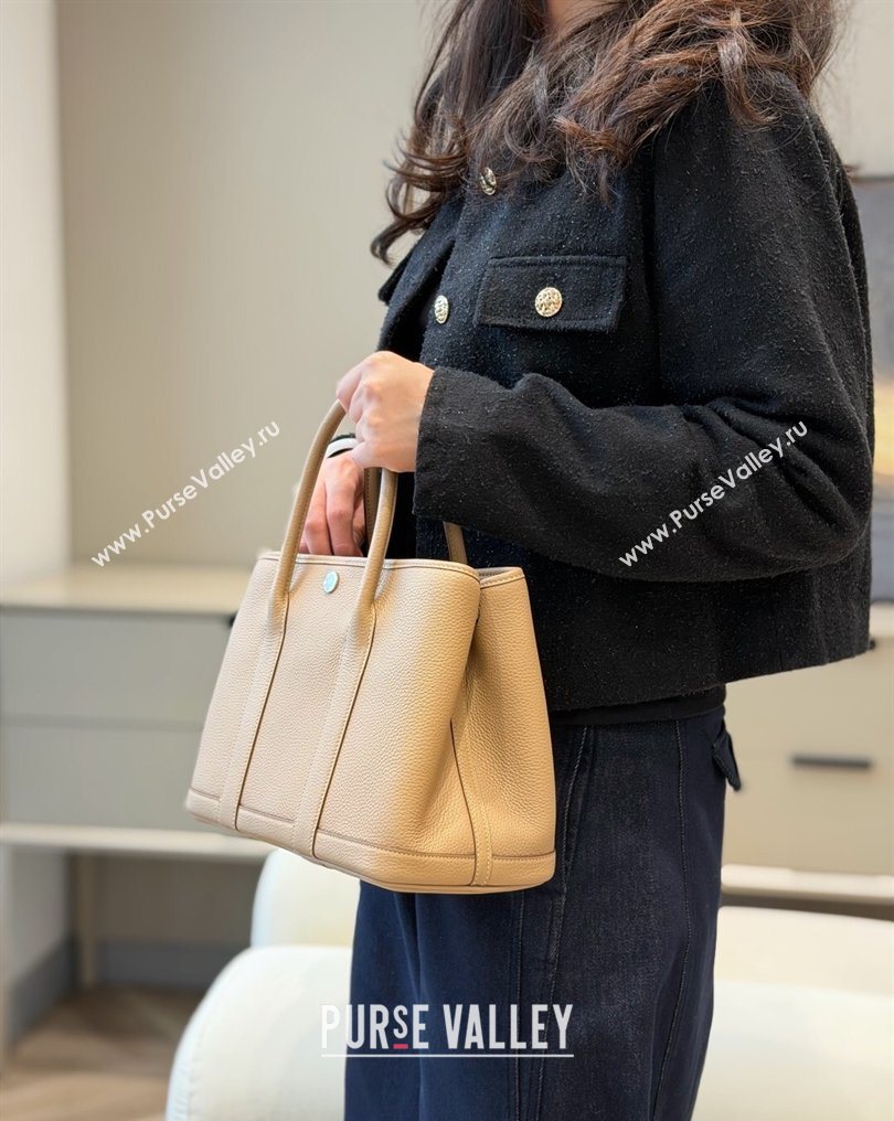 Hermes Garden Party Bag 30cm in Grained Leather Coat Beige 2026 (Half Handmade) (FL-260131005)