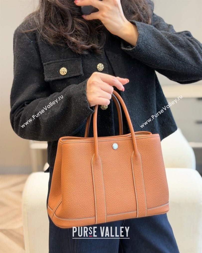 Hermes Garden Party Bag 30cm in Grained Leather Golden Brown 2026 (Half Handmade) (FL-260131006)