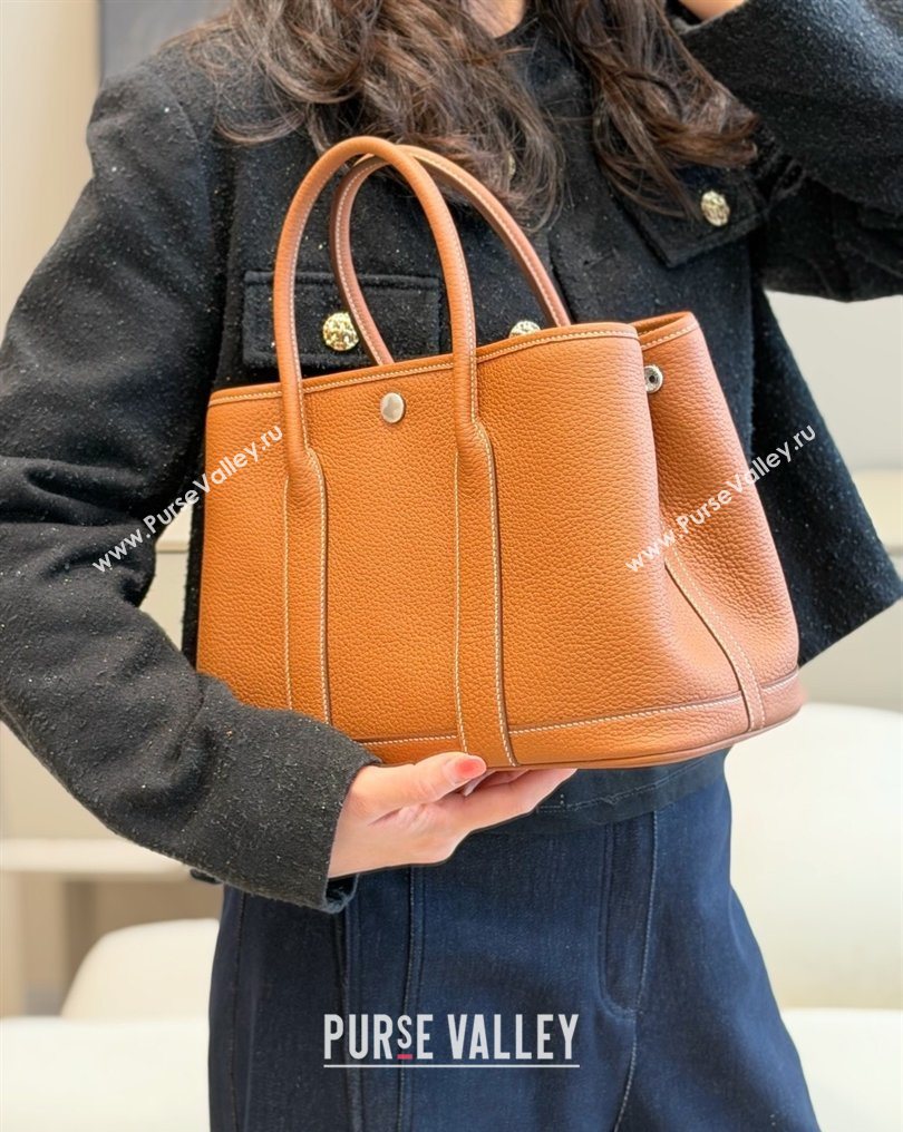Hermes Garden Party Bag 30cm in Grained Leather Golden Brown 2026 (Half Handmade) (FL-260131006)