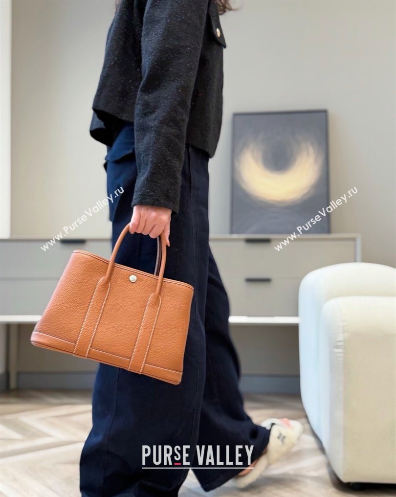 Hermes Garden Party Bag 30cm in Grained Leather Golden Brown 2026 (Half Handmade) (FL-260131006)