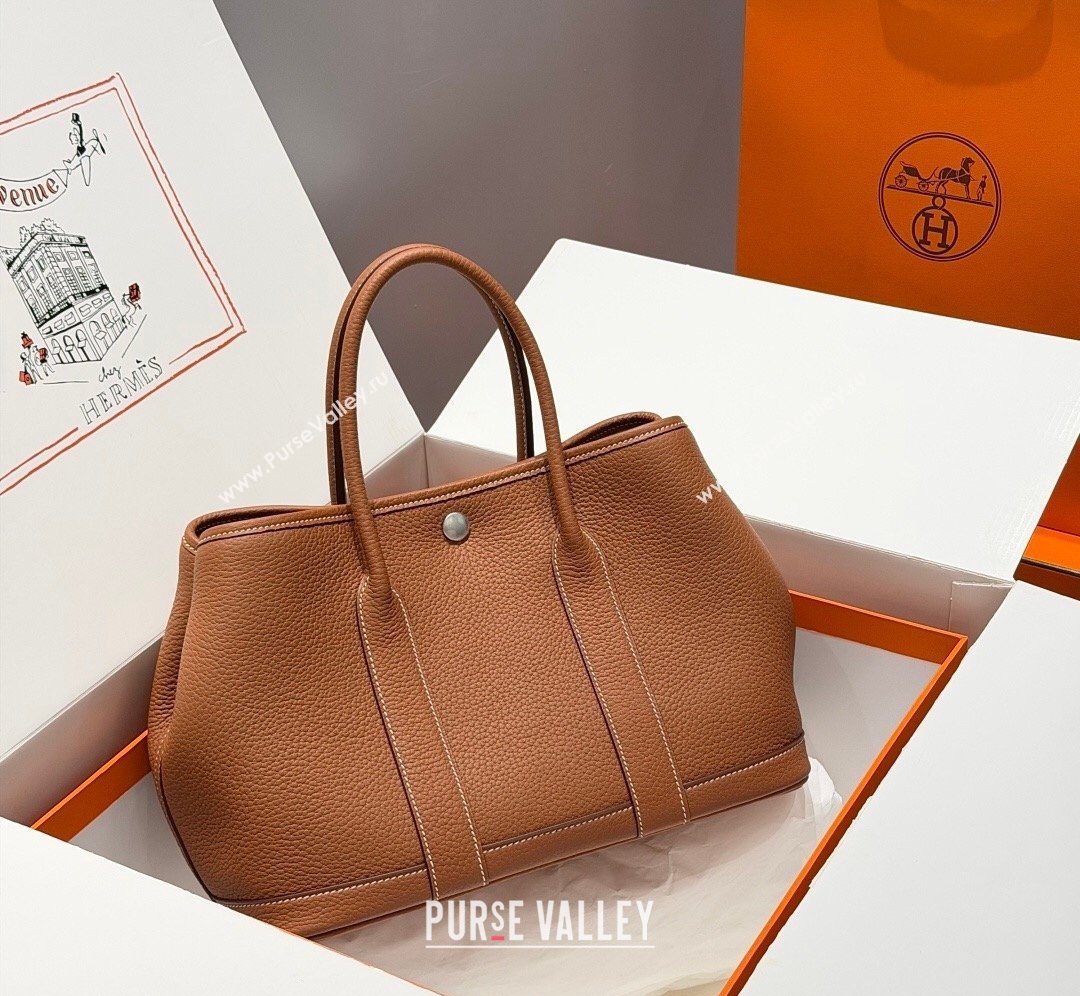 Hermes Garden Party Bag 30cm in Grained Leather Golden Brown 2026 (Half Handmade) (FL-260131006)