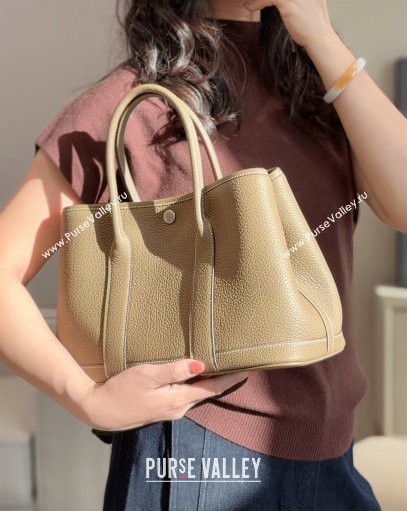 Hermes Garden Party Bag 30cm in Grained Leather Elephant Grey 2026 (Half Handmade) (FL-260131007)