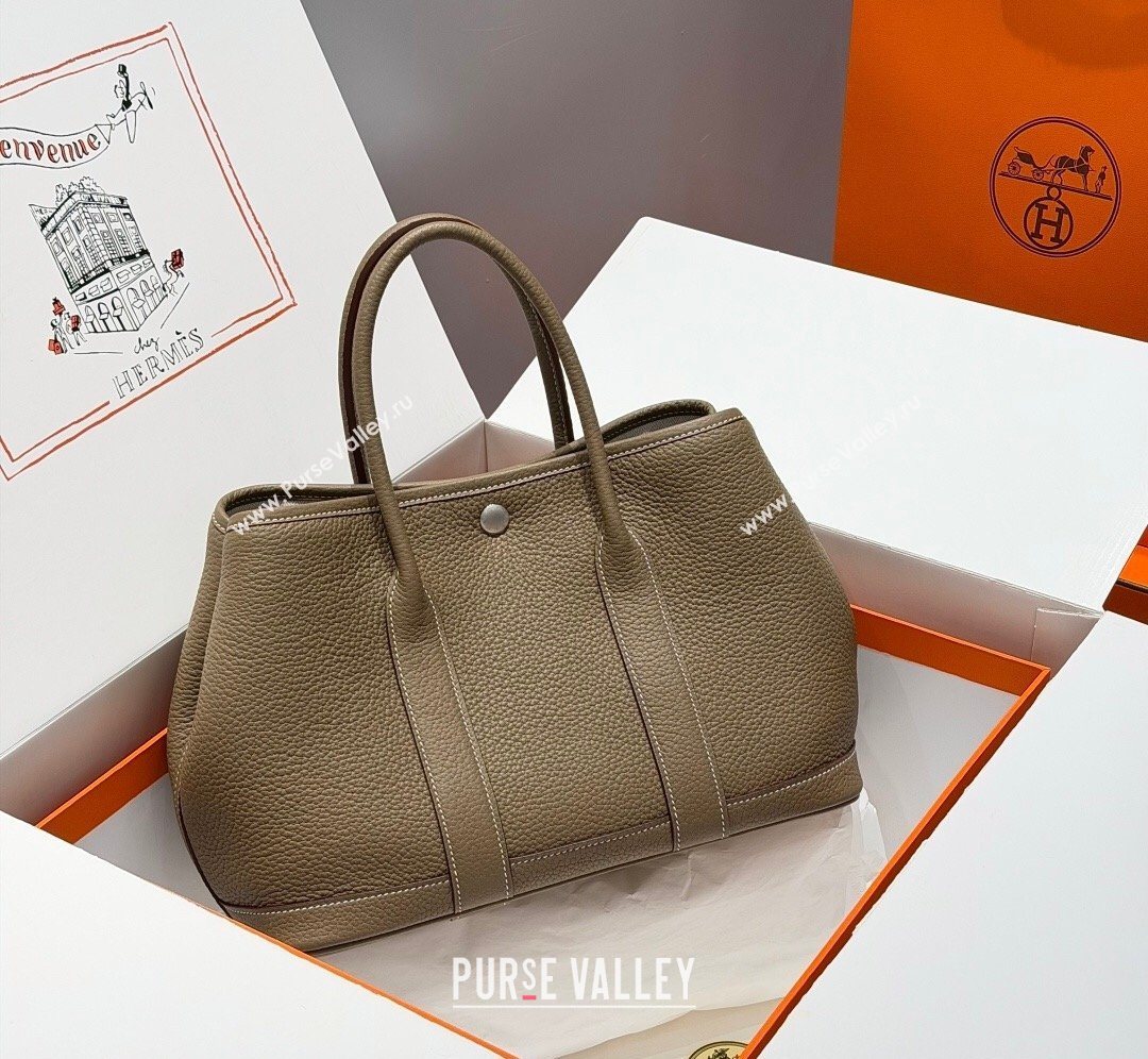 Hermes Garden Party Bag 30cm in Grained Leather Elephant Grey 2026 (Half Handmade) (FL-260131007)