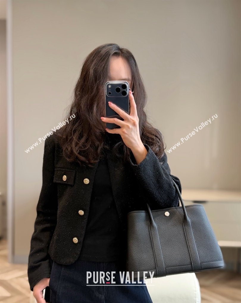 Hermes Garden Party Bag 30cm in Grained Leather Black/Silver 2026 (Half Handmade) (FL-260131008)