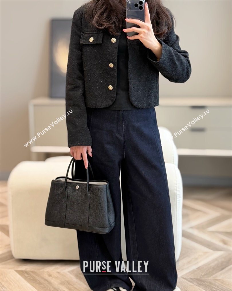 Hermes Garden Party Bag 30cm in Grained Leather Black/Silver 2026 (Half Handmade) (FL-260131008)