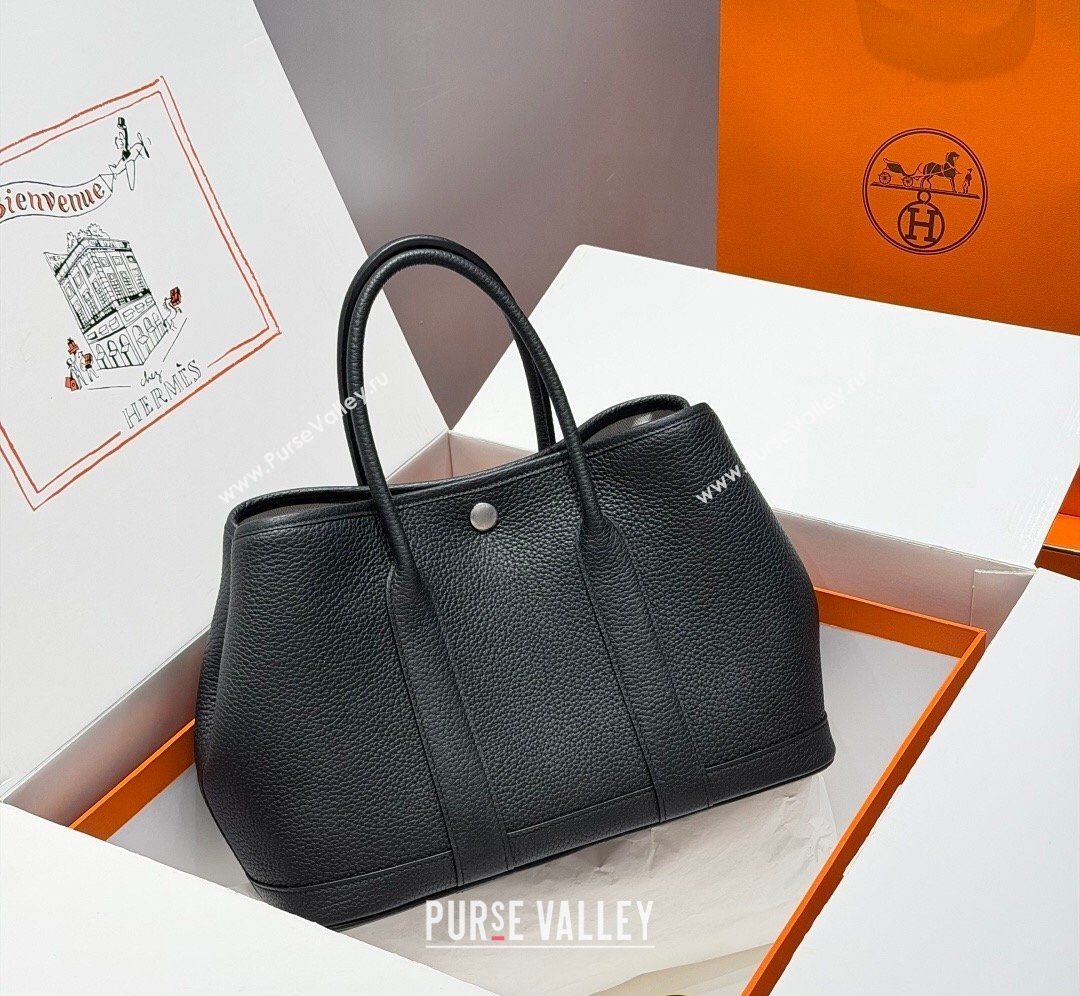 Hermes Garden Party Bag 30cm in Grained Leather Black/Silver 2026 (Half Handmade) (FL-260131008)